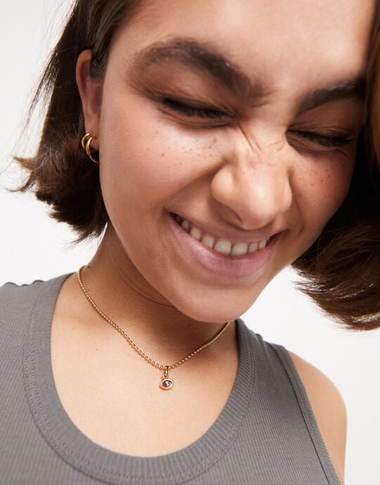 Charm with pink crystal, Golden, large